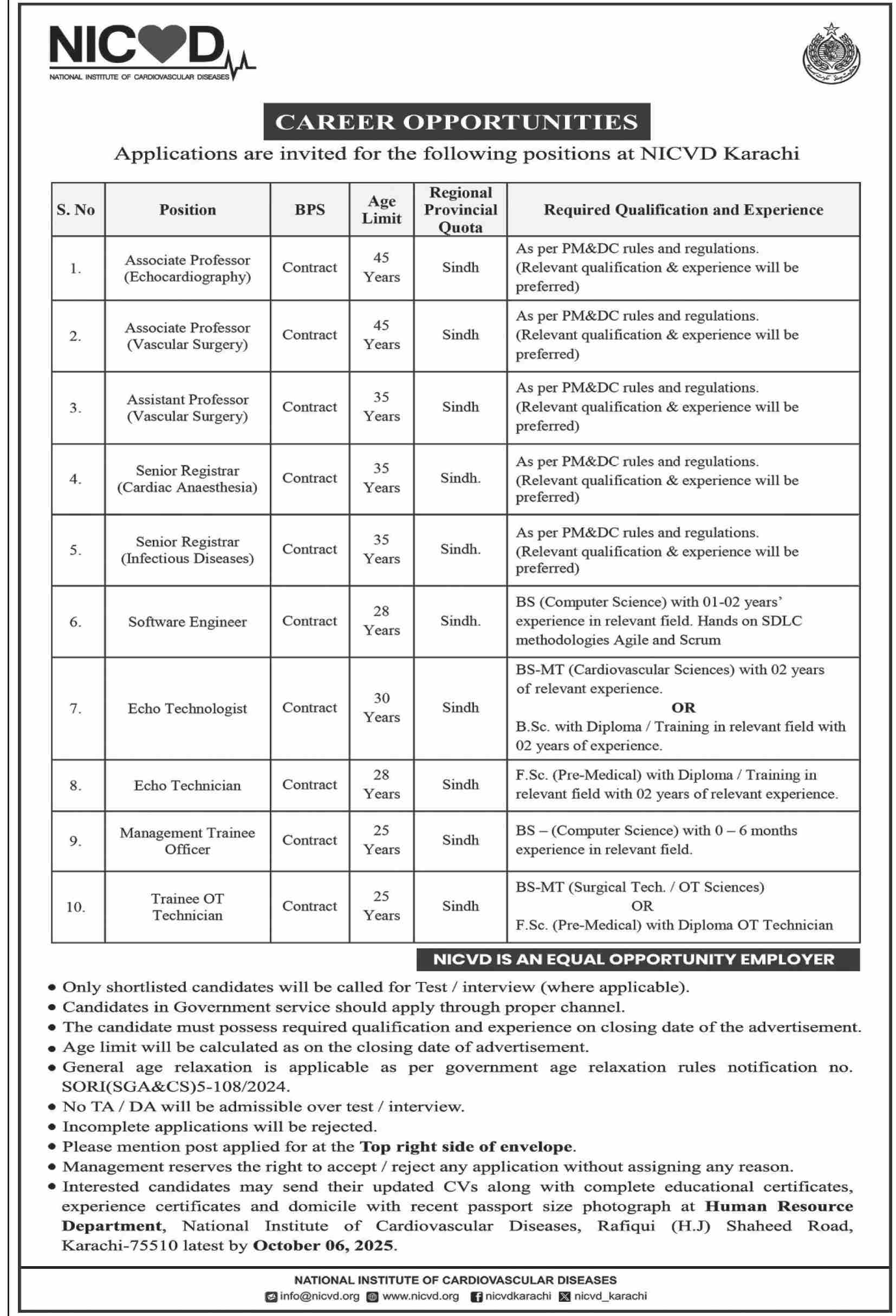 Jobs in NICVD Karachi
